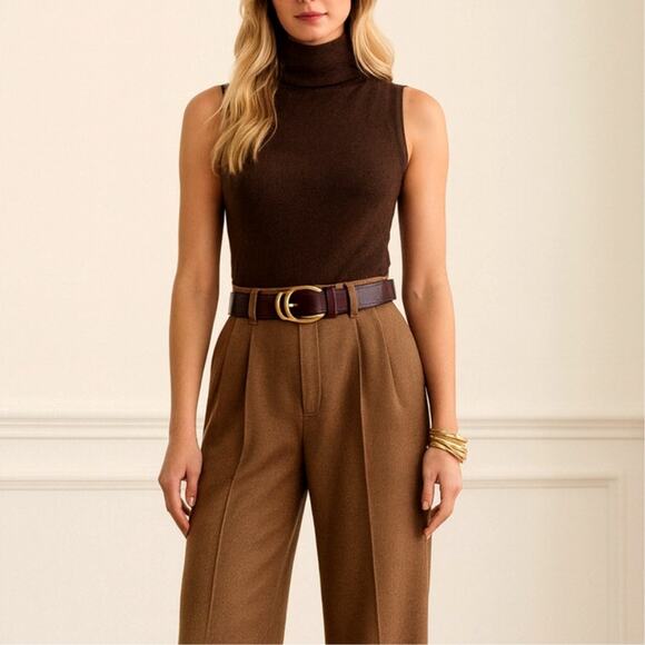 Henri Bendel 100% Cashmere Brown Turtleneck Sleeveless Knit Top Sz. Medium - Picture 1 of 8